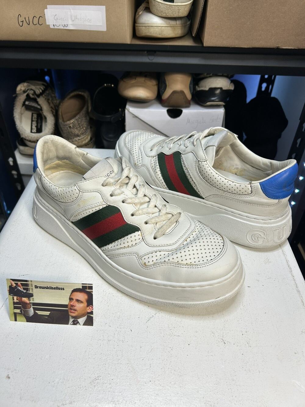 Gucci Trainers Sneaker Chunky GG Web Shoes Leather White Mens 9.5G / 10 US Mens